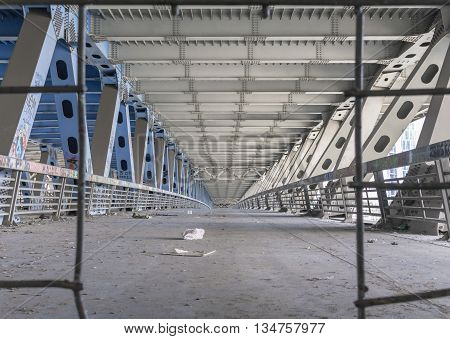 Unmanned space the metal bridge, perspective view
