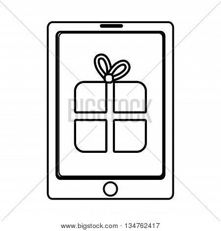 electronic device with gift icon  on the screen over isolated background, commerce concept , vector illustration