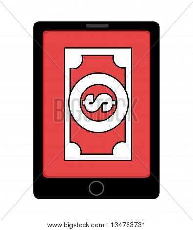 black electronic device with red screen and white money  icon over isolated background, vector illustration