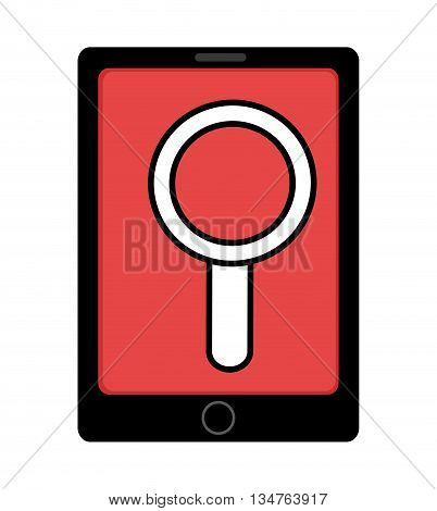 black electronic device with red screen and white  lens icon over isolated background, vector illustration