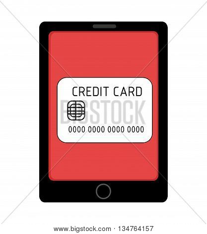 black electronic device with red screen and white credit card icon over isolated background, vector illustration