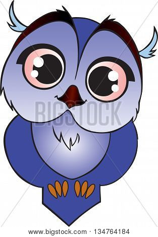 Blue little owl with big eyes cartoon