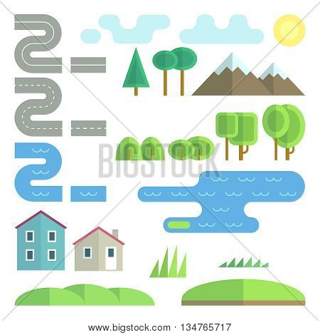 Landscape flat vector elements. Landscape tree,  landscape plant, environment landscape element bush illustration