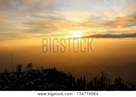 sunrise, sky, view, mountain, silhouette, gold light