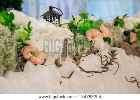 Wedding still life in rustic style. Retro stylized photo.