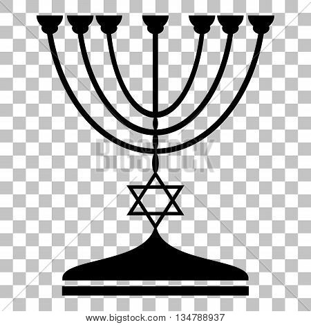 Jewish Menorah candlestick in black silhouette. Flat style black icon on transparent background.