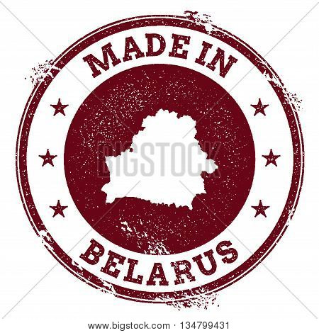 Belarus Vector Seal. Vintage Country Map Stamp. Grunge Rubber Stamp With Made In Belarus Text And Ma