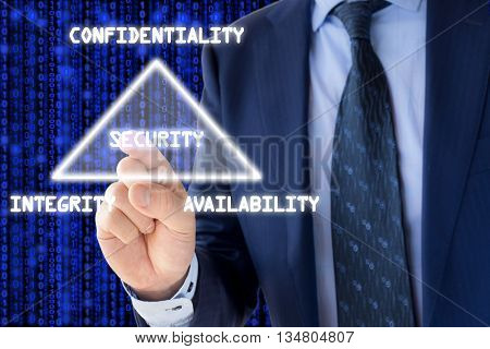 The basic concept of information security the CIA triangle illustrated by an IT expert on blue