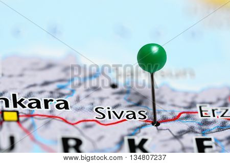 Sivas pinned on a map of Turkey