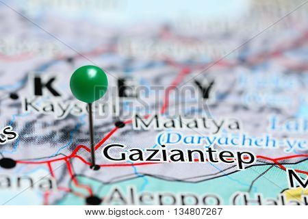 Gaziantep pinned on a map of Turkey