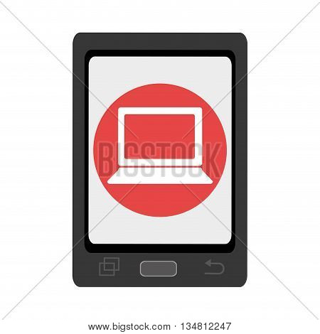 black smartphone with red circle and white laptop icon over isolated background, vector illustration