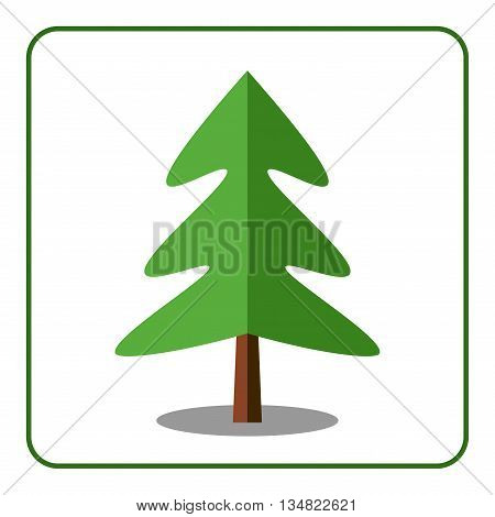 Spruce or fir tree icon. Flat design sign. Beautiful floral element isolated on white background. Green silhouette coniferous tree. Symbol of christmas new year. Sprites for game. Vector illustration