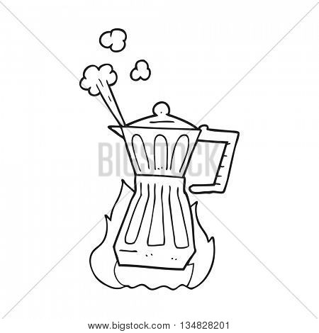 freehand drawn black and white cartoon espresso stovetop maker