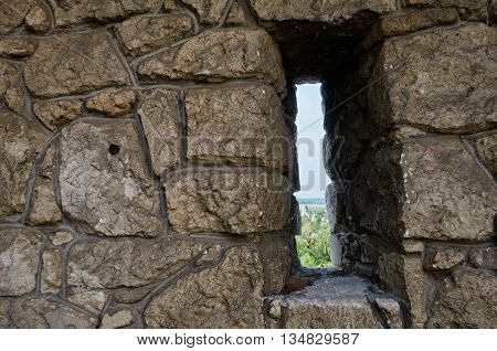 Ancient ruins of Ukraine Zolochev Carpathian, the external fortress wall with loopholes.