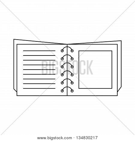 Book on spirals icon in outline style isolated on white background. Reading symbol
