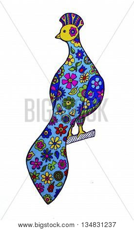 Colorful bird on the branch. Fantasy peacock, Bird peacock bright color image