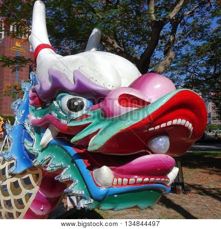 The Traditional Dragon Shaped Figurehead Of A Dragon Boat