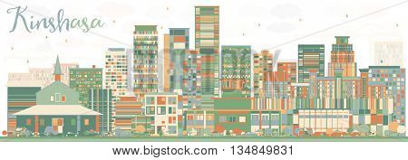 Abstract Kinshasa Skyline with Color Buildings. Business Travel and Tourism Concept with Historic Buildings. Image for Presentation Banner Placard and Web Site.