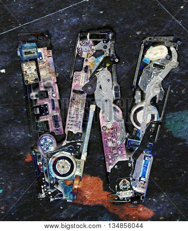 The Letter  W   made up from old electronic parts