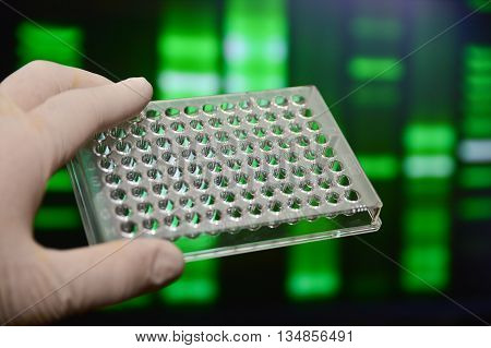 Well plate in the lab. Scientific research in the modern biological laboratory.