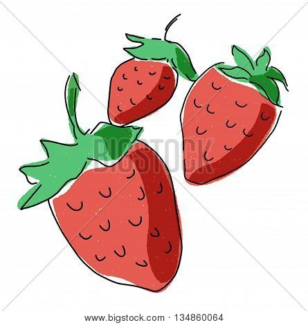 Bunch of Strawberries, Sketch of icon symbols. Colorful berries with leaves for agriculture harvest and farm concept