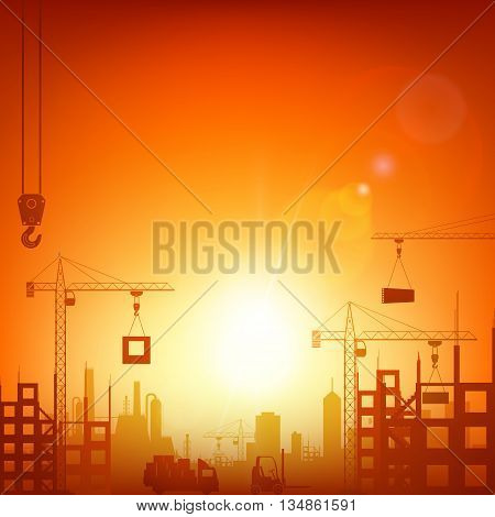 Industrial machinery and the construction crane. Stock vector illustration.