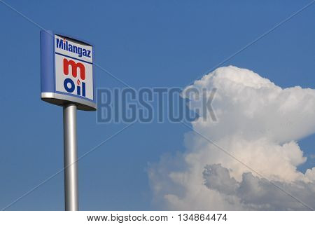 ANKARA/TURKEY-JUNE 5, 2016:  M Oil-Milangaz filling station's signboard at the Saray region. June 5, 2016-Ankara/Turkey