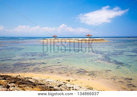 A Sanur beach scene on a hot day in Bali, Indonesia