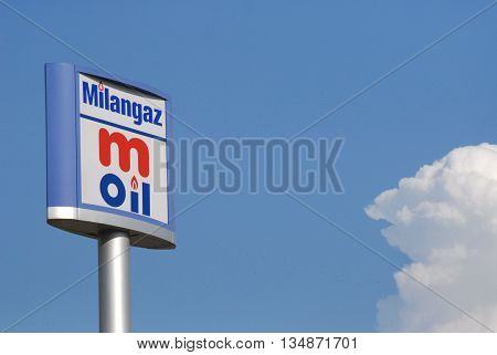 ANKARA/TURKEY-JUNE 5, 2016:  M Oil-Milangaz filling station's signboard at the Saray region. June 5, 2016-Ankara/Turkey