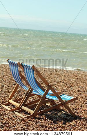 A Pair of Abstract Deck Chairs on the Beach Brighton West Sussex England