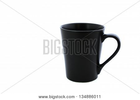 Black mug empty blank for coffee or tea isolated