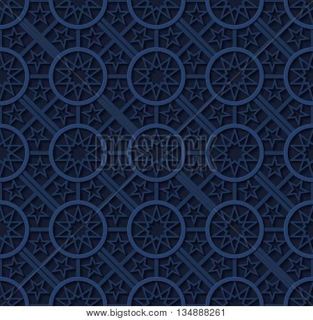 Stock vector illustration seamless pattern, arabesque background, Arabic background, geometric volume blue pattern