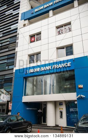 BUCHAREST, FRANCE - OCT 1 2016: Blom Bank France headquarter in Bucharest Romania. The Bank was established in 1976 and currently has branches in Paris London Romania Dubai & Sharjah.