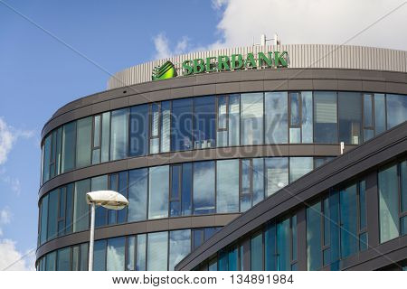 Prague, Czech Republic - June 18: Sberbank Corporation Logo On The Building Of Czech Headquarters On