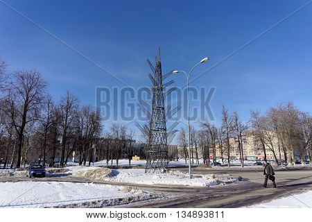 Vyksa Russia. - February 9.2016. Metal Christmas tree in city Vyksav. Russia.