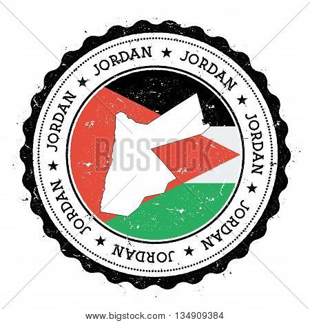 Jordan Map And Flag In Vintage Rubber Stamp Of State Colours. Grungy Travel Stamp With Map And Flag