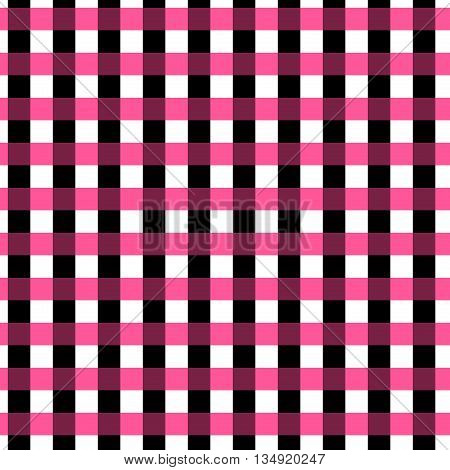Seamless gingham pattern. Geometric background. Black pink and white stripes. Tartan pattern in swatch