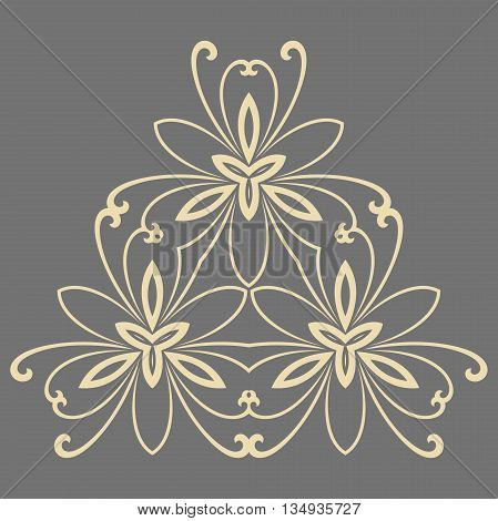 Floral vector pattern with fine arabesques. Abstract oriental ornament. Gray and giolden pattern