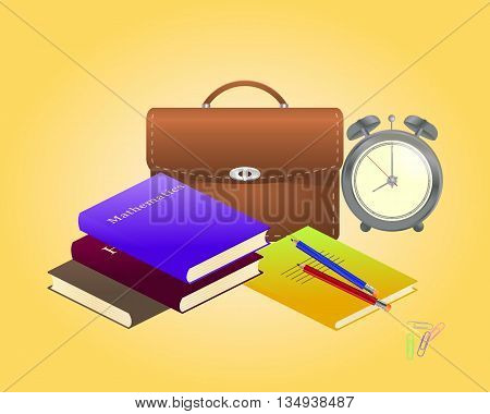 Vector illustration. Schoolbag with school supplies for education