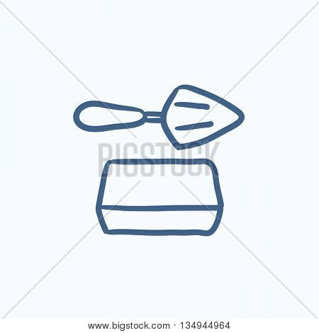 Spatula with brick vector sketch icon isolated on background. Hand drawn Spatula with brick icon. Spatula with brick sketch icon for infographic, website or app.