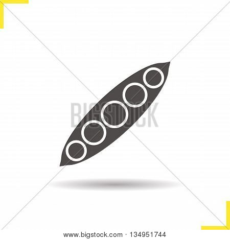 Pea pod icon. Drop shadow silhouette symbol. Open peapod. Vector isolated illustration