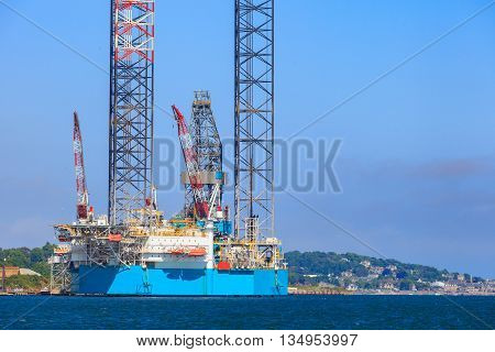 Jack up oil drilling rig in the shipyard for maintenance in Dundee Scotland UK