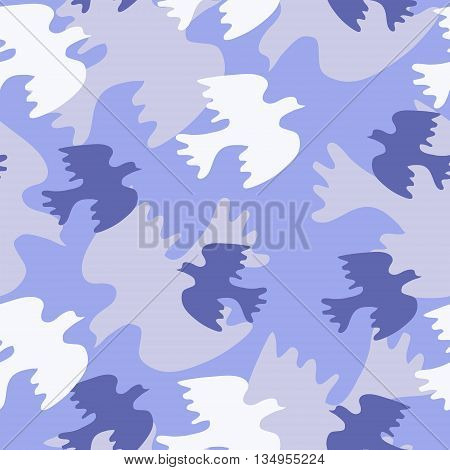Seamless texture with blue bird on a blue background