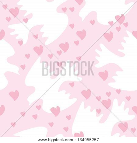 The seamless texture with doves and heart