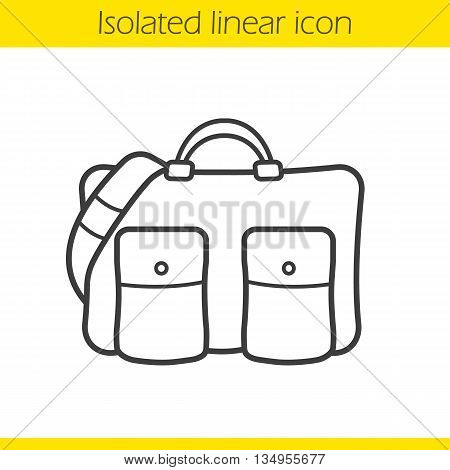 Handbag linear icon. Men's business trip accessory thin line illustration. Men's handbag contour symbol. Vector isolated outline drawing