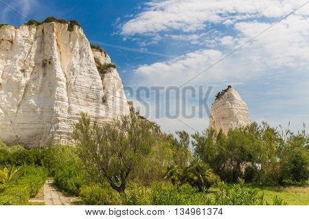 Golden Sand Beach Of Vieste With Pizzomunno Rock, Gargano Peninsula, Apulia, South Of Italy
