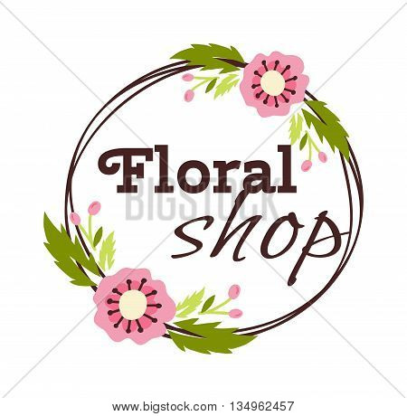 Bright logo for flower shop. Hand drawn emblems and floral signs for flower shop. Flower shop labels. Doodles, sketch floral and gardening logos and signs trendy linear style emblems flower shop.