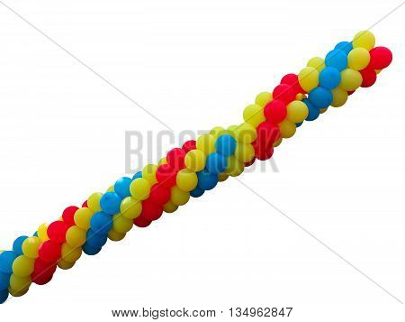Bunch of red blue and yellow balloons isolated over white background