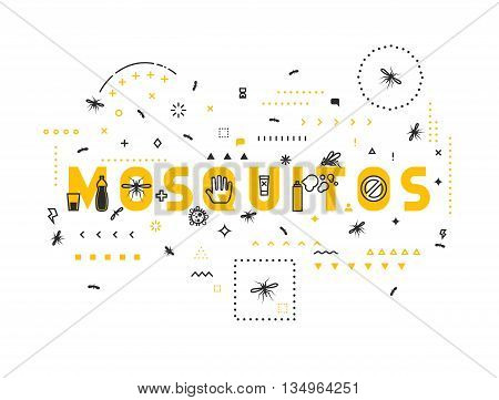 Design concept mosquitos. Modern line style illustration. Concepts of words mosquitos, style thin line art, design banners for website and mobile website. Easy to edit.