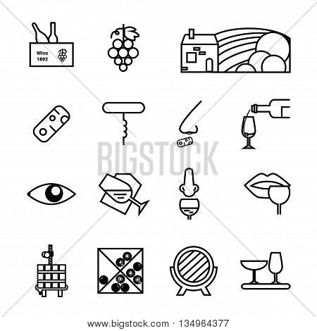 Wine icons collection. Modern outline style. Can be used for wine shop wine company and club for typographic purpose